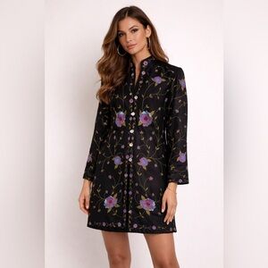 Moyna Black Jacket with Floral Embroidery